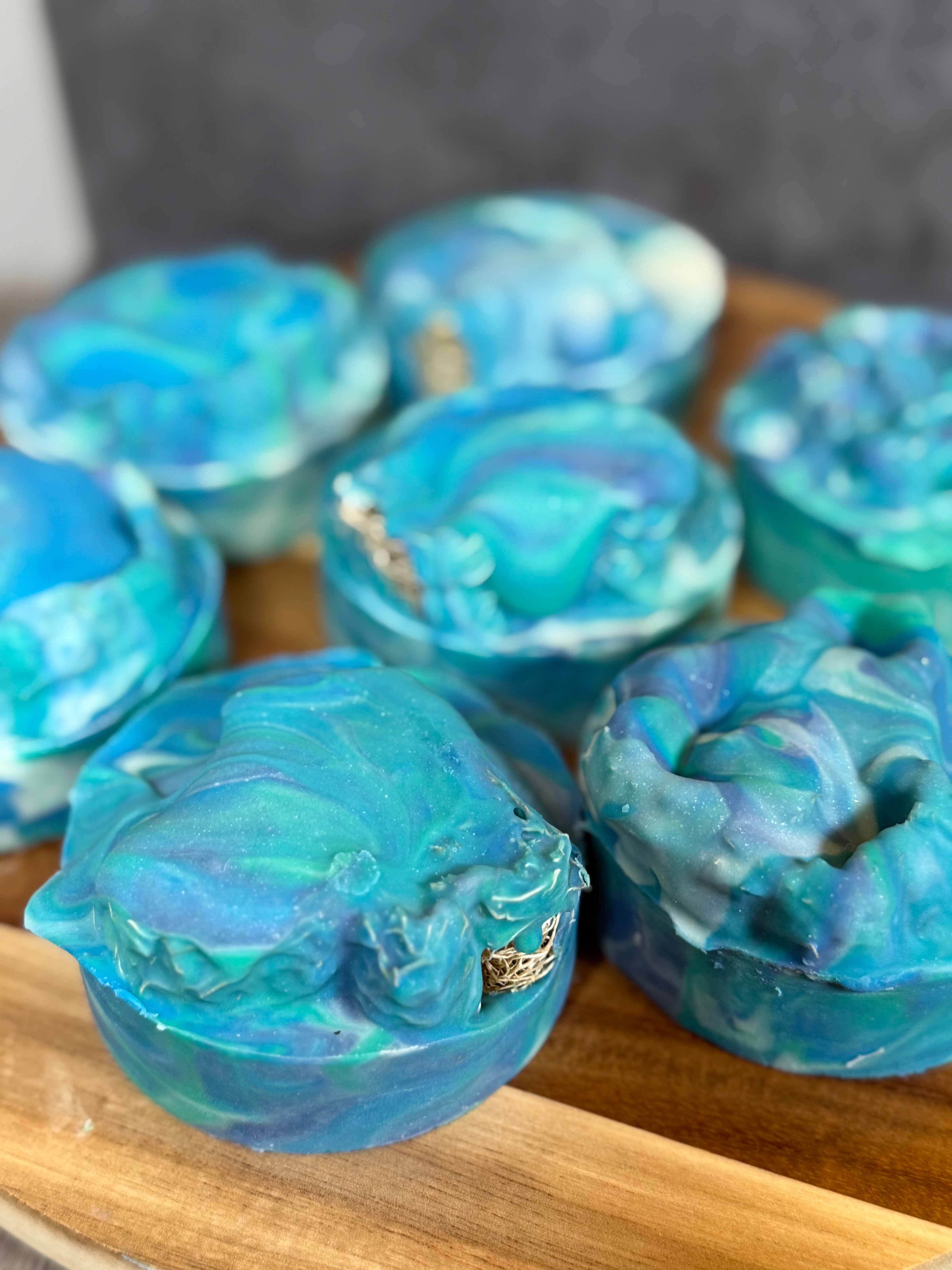 Handmade tallow soap with natural loofa.