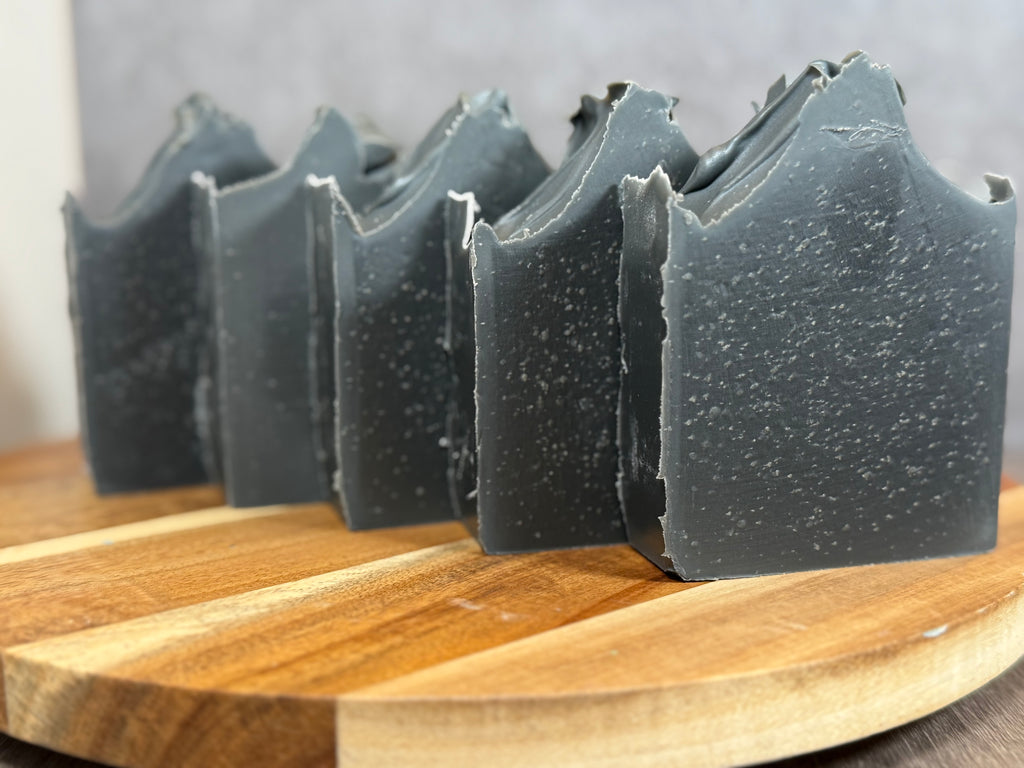 Gentle exfoliating soap with charcoal and pumice