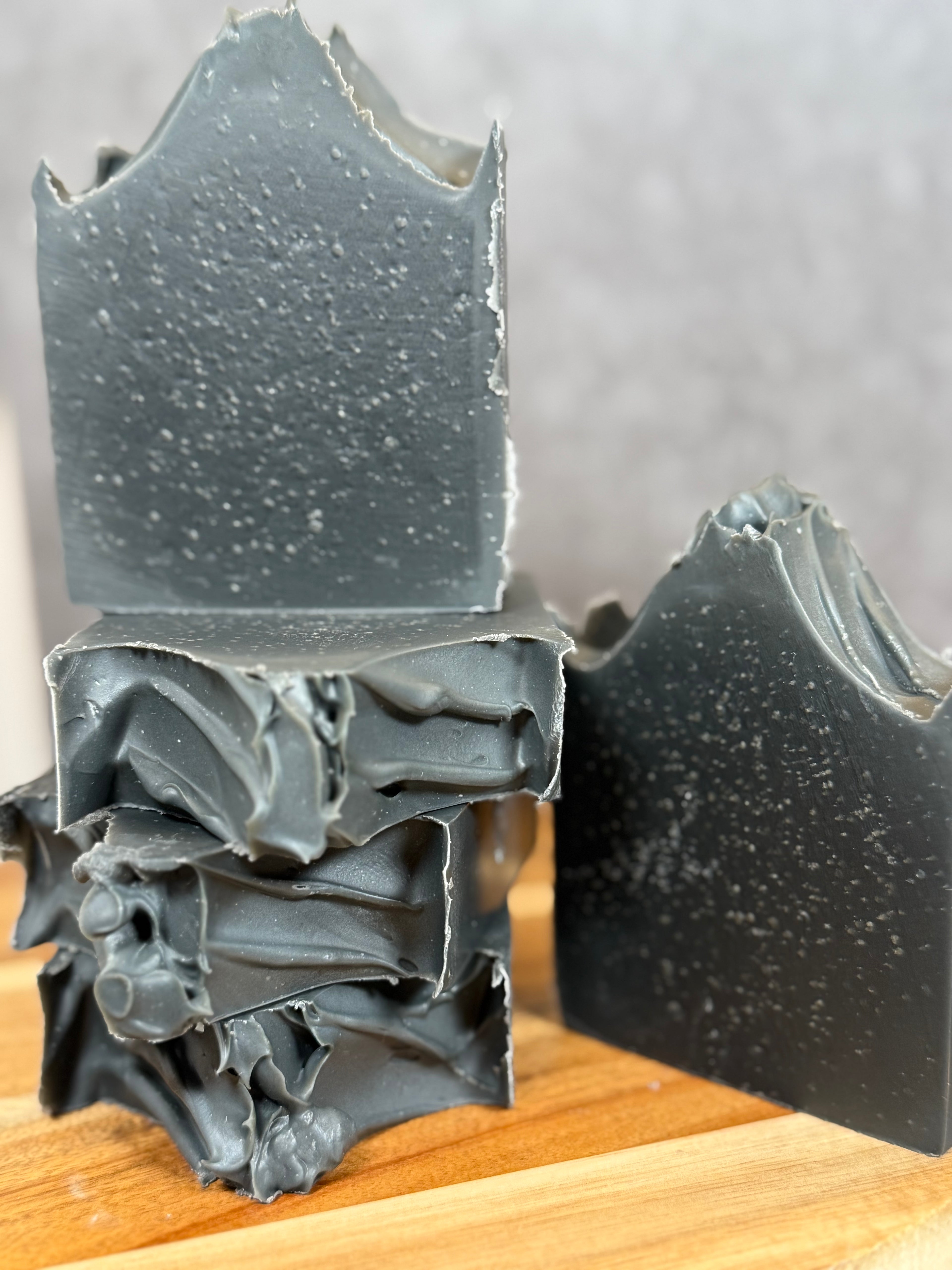 Gentle exfoliating soap with charcoal and pumice